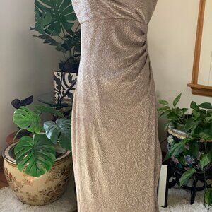 Lauren Ralph Lauren Evening Champagne Gold metallic maxi dress Side slit size 8